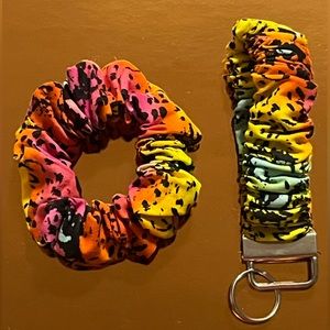 Handmade scrunchie and keychain wristlet.